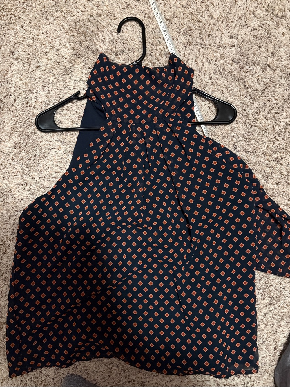 Banana Republic navy blue diamond print bow neck pleated Sleeveless Top